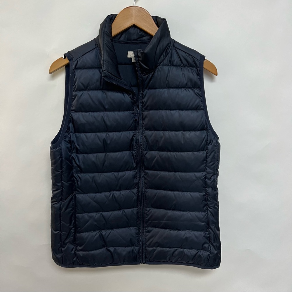 J. Crew Channeled Puffer Vest Navy Blue Sleeveless Full Zip Puffy Womens Medium